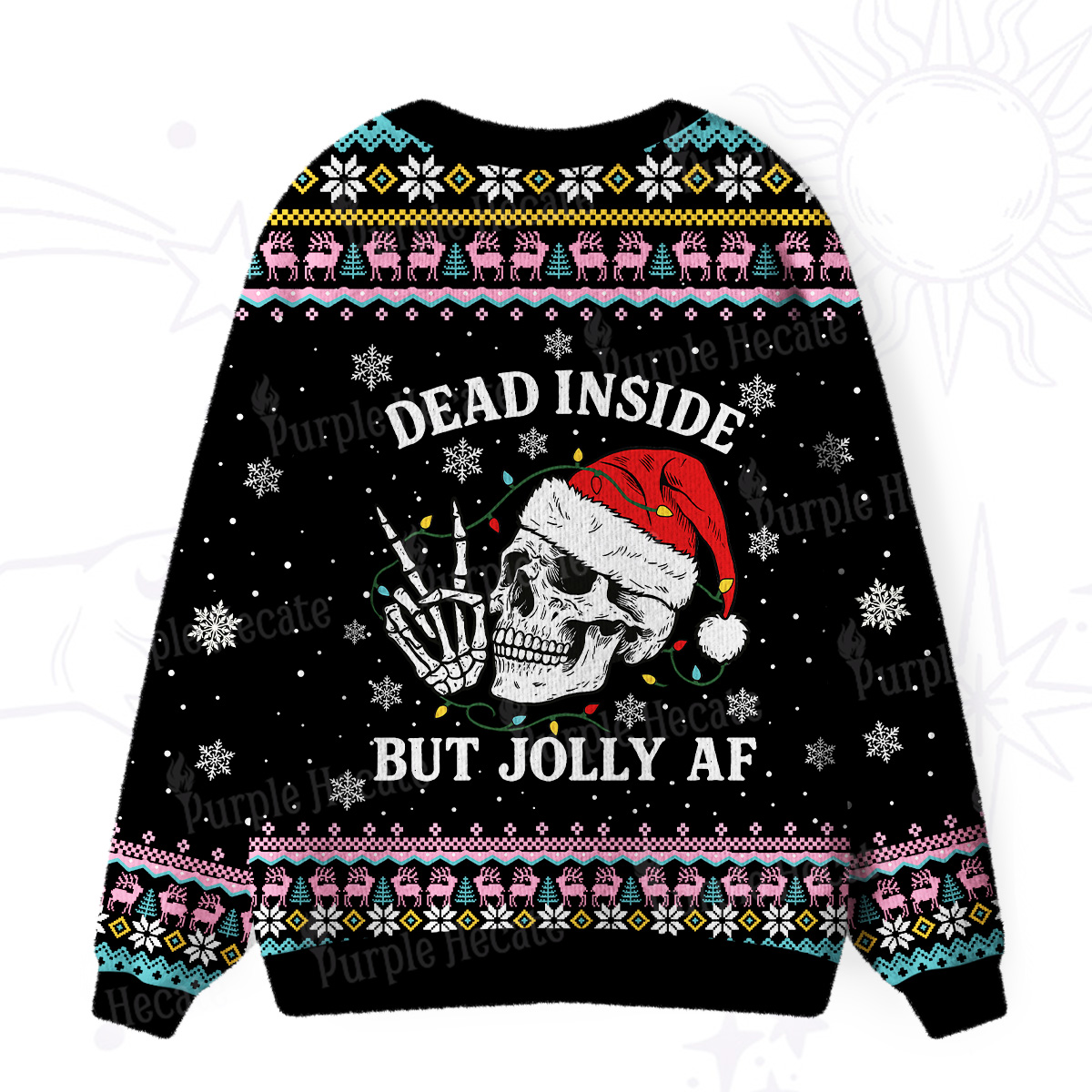 Purplehecate Dead Inside But Jolly AF Christmas Ugly Cardigan Sweaters