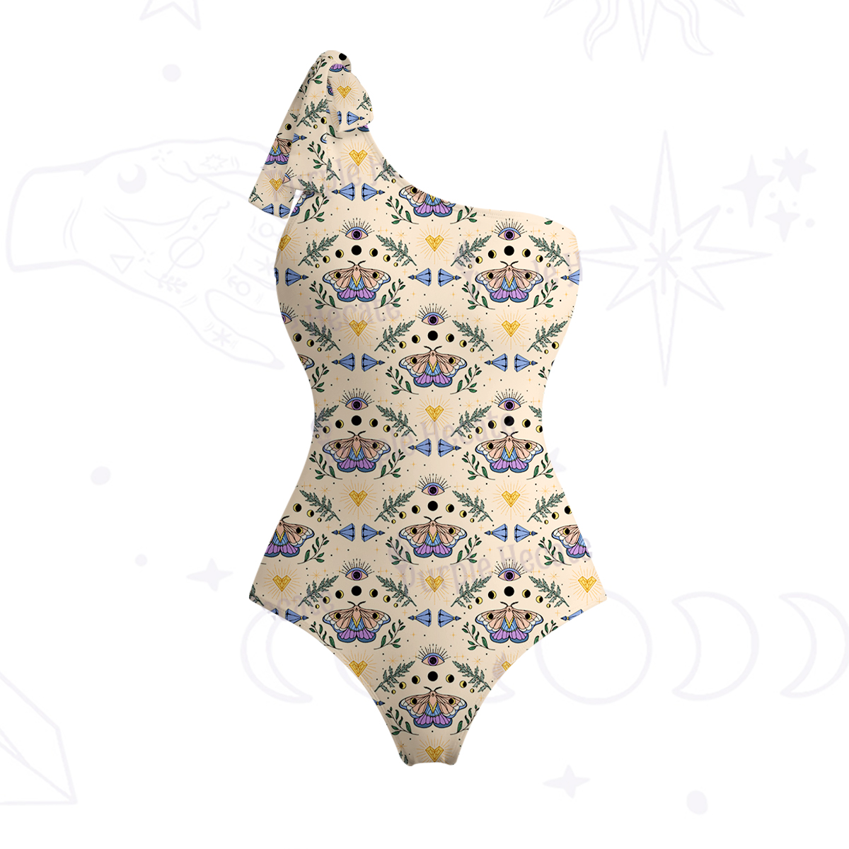 Purplehecate Luna Moth Witch One-Shoulder One-Piece Swimsuit