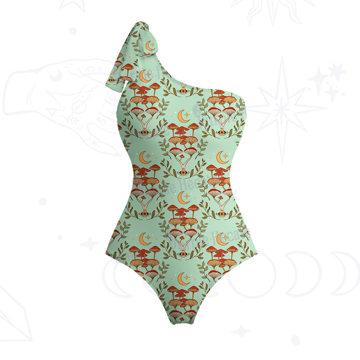 Purplehecate Psychedelic Mushrooms One-Shoulder One-Piece Swimsuit