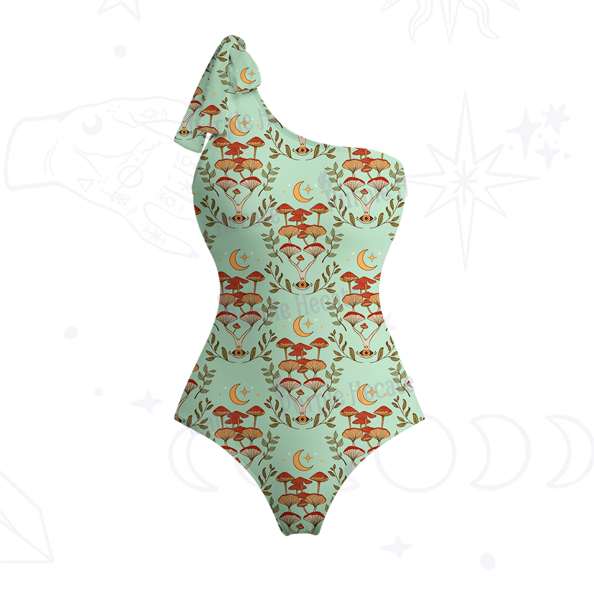 Purplehecate Psychedelic Mushrooms One-Shoulder One-Piece Swimsuit
