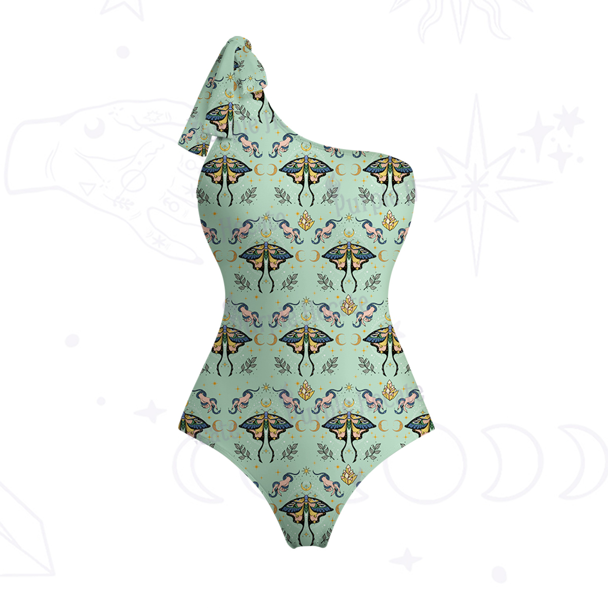 Purplehecate Mystical Moth One-Shoulder One-Piece Swimsuit