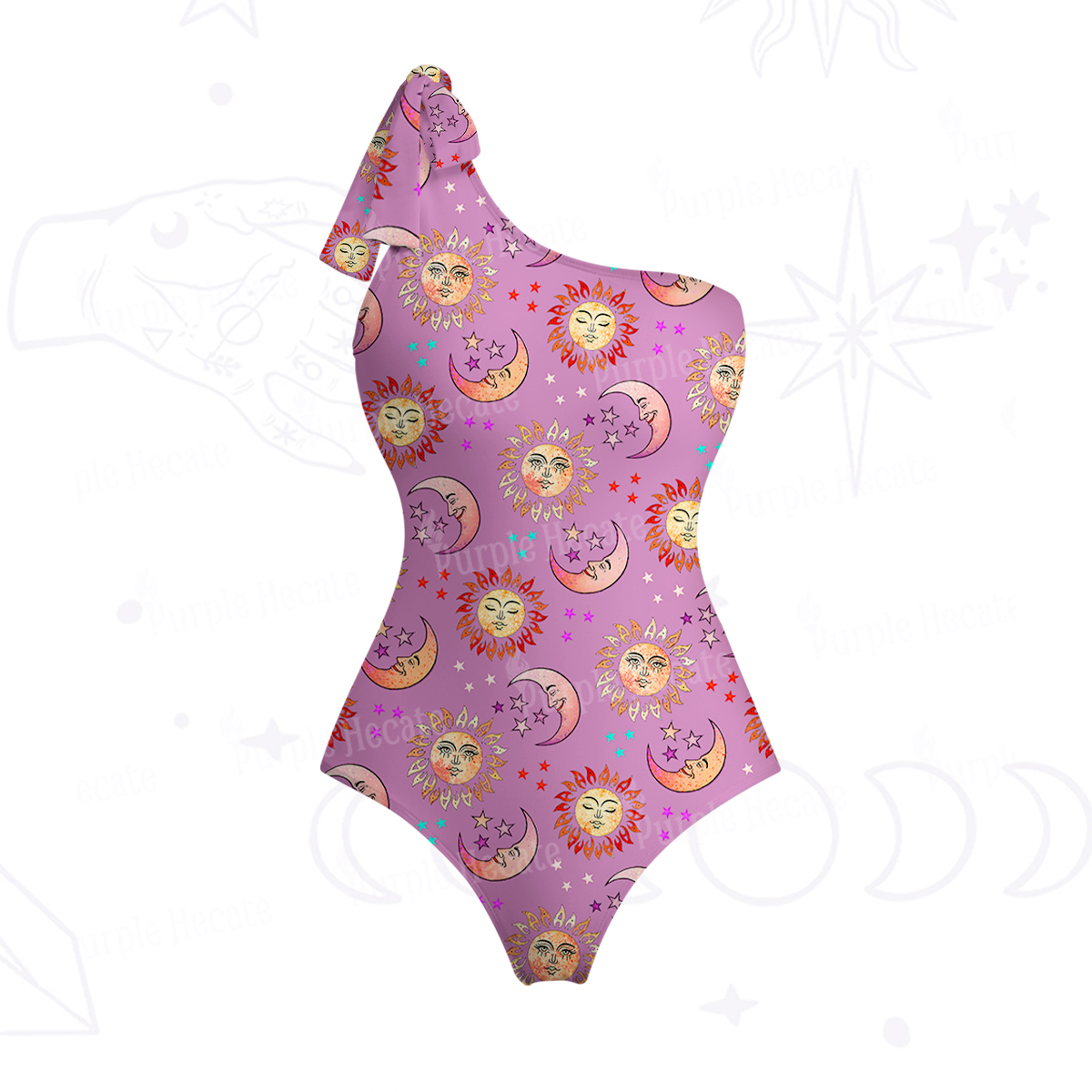 Purplehecate Dancing Suns and Lunar Dreams One-Shoulder One-Piece Swimsuit