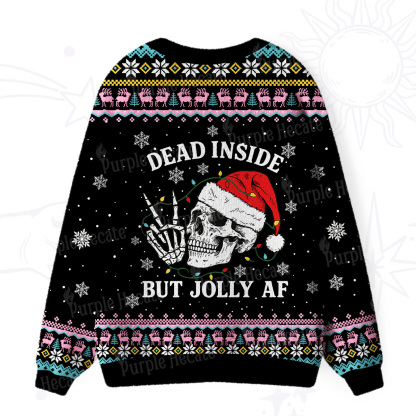 Purplehecate Dead Inside But Jolly AF Christmas Ugly Cardigan Sweaters