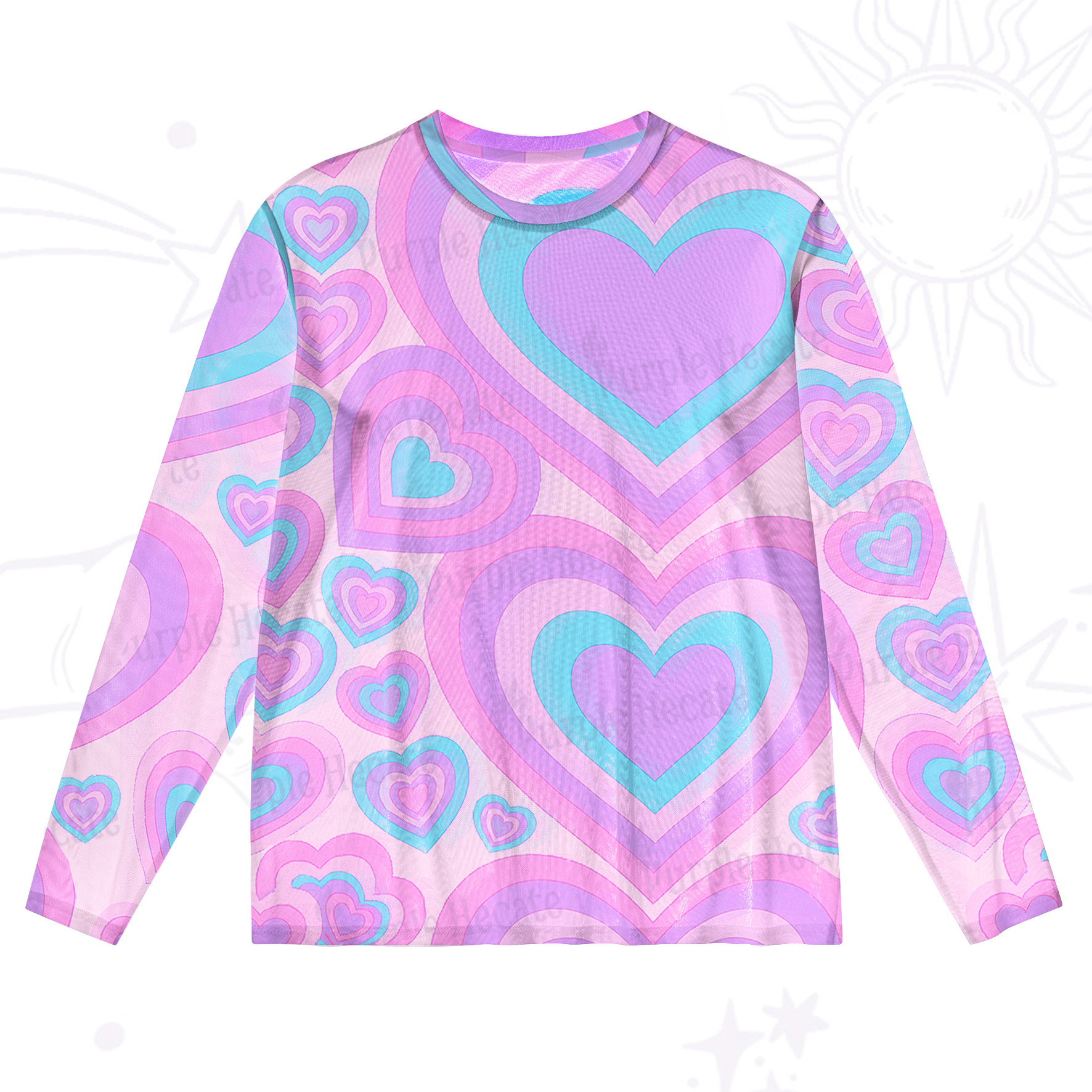Purplehecate Soft Pastel Love Waves Mesh Long Sleeve Top