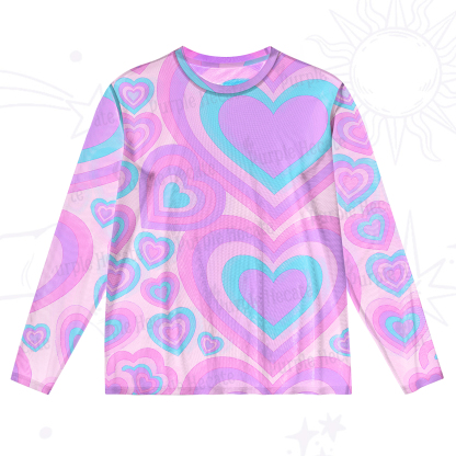 Purplehecate Soft Pastel Love Waves Mesh Long Sleeve Top