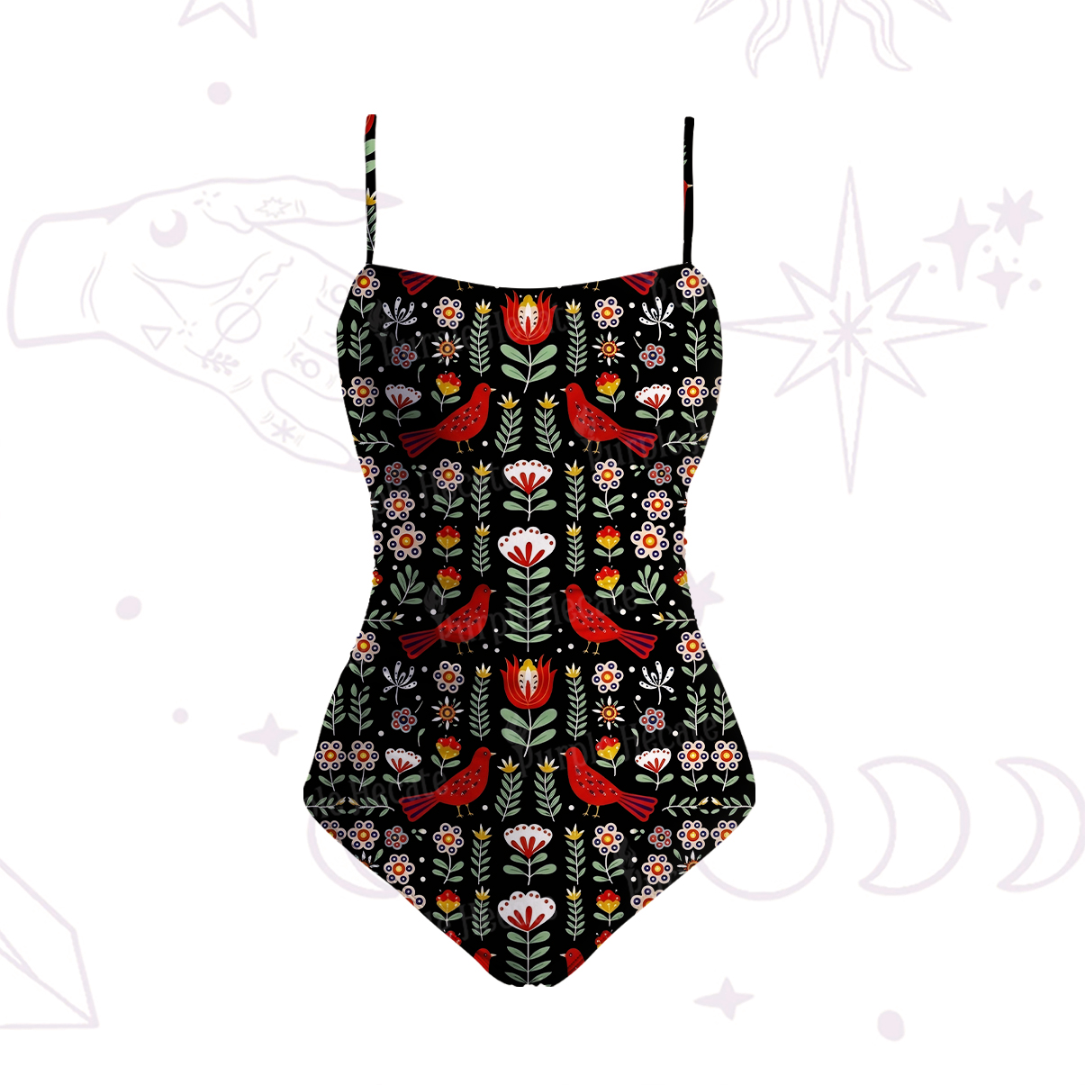 Purplehecate Mystic Forest Bird Slim-Strap Swimsuit