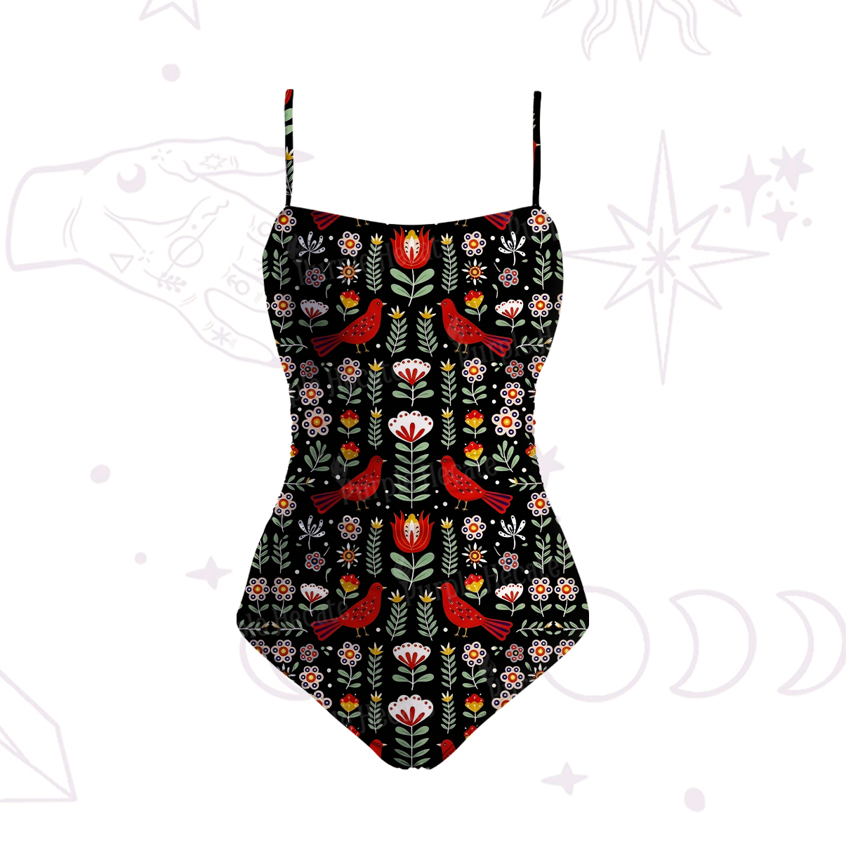 Purplehecate Mystic Forest Bird Slim-Strap Swimsuit