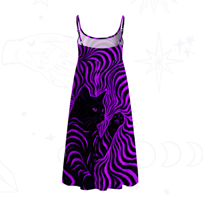 Purplehecate Psychedelic Cat Spaghetti Strap Midi Dress