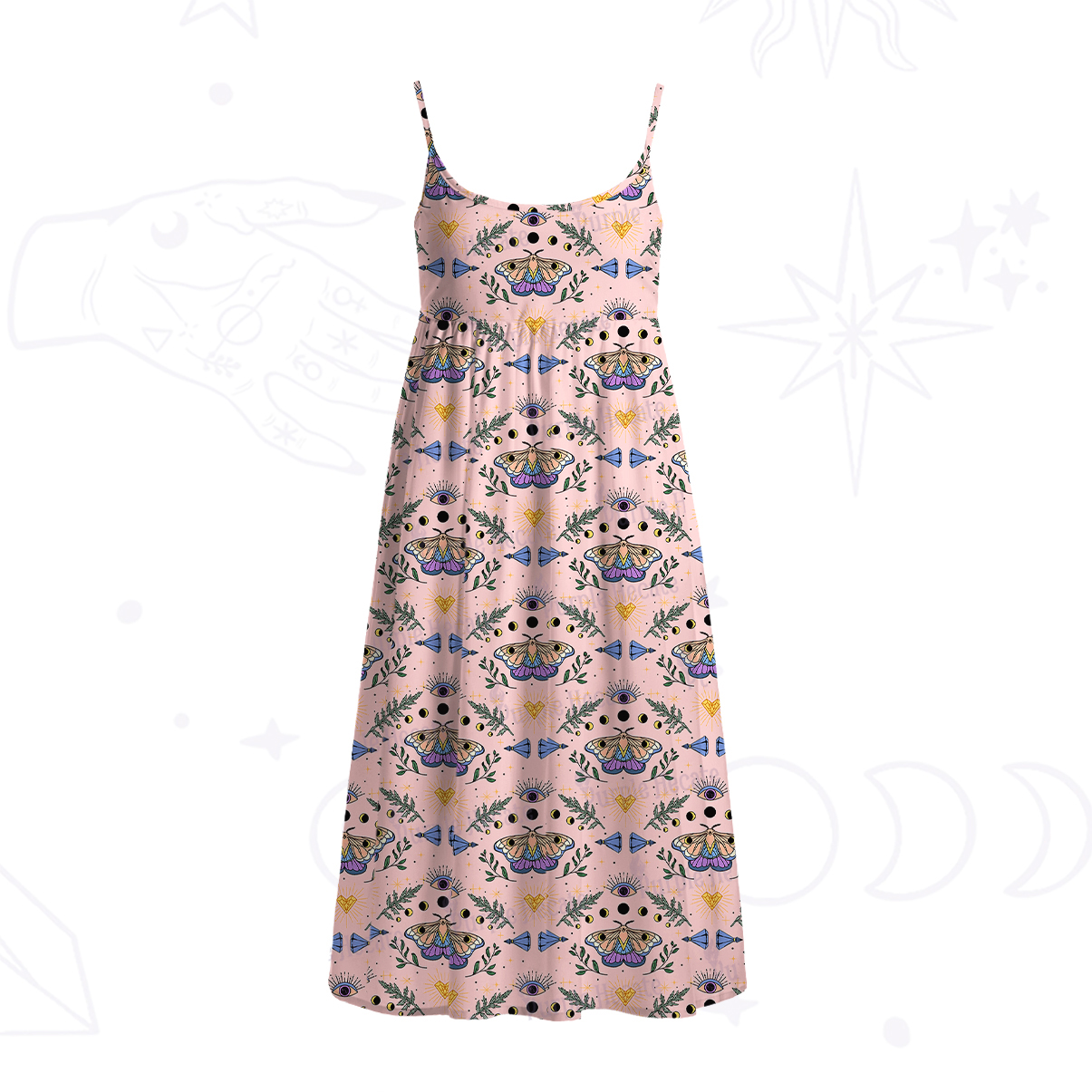 Purplehecate Luna Moth Witch Spaghetti Strap Midi Dress