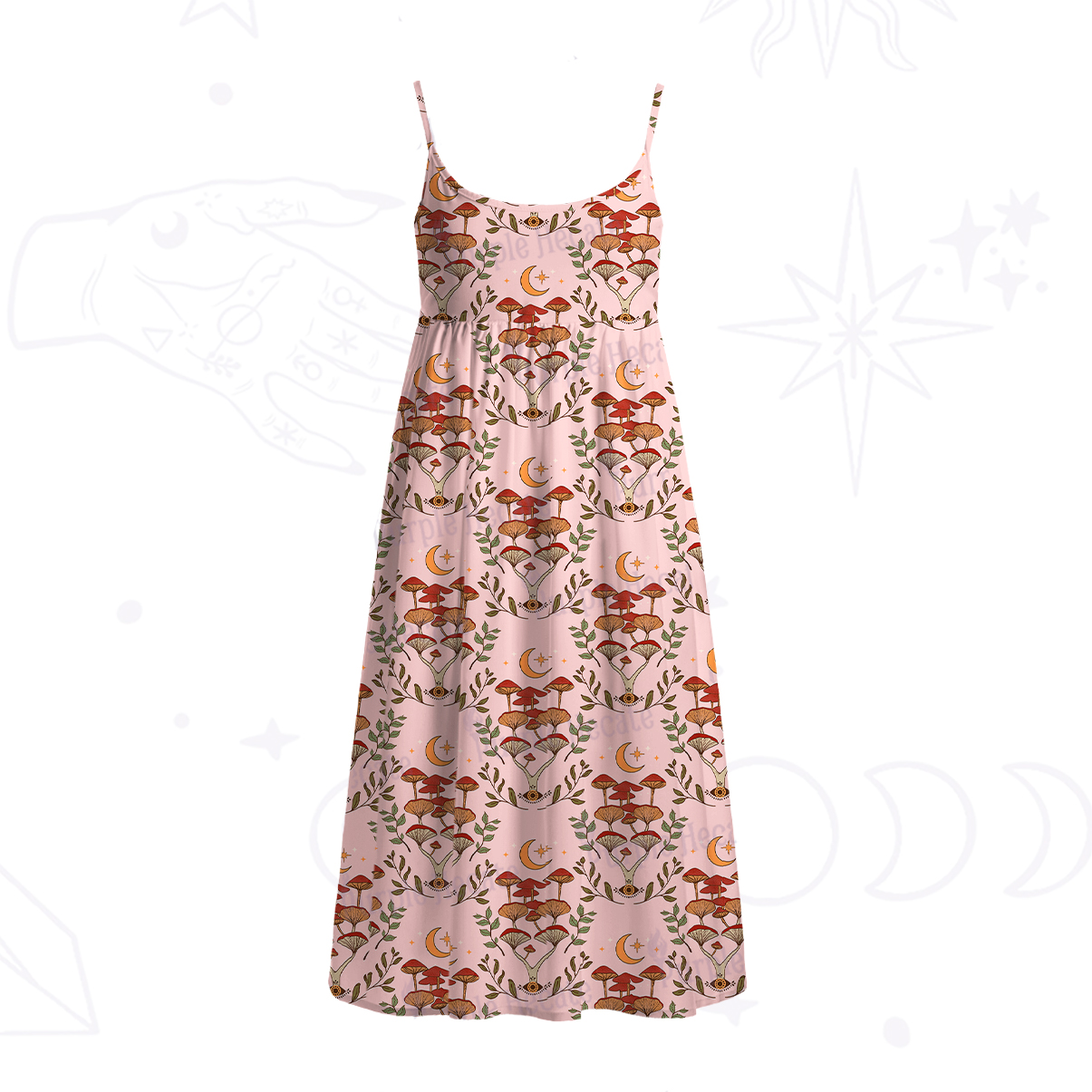 Purplehecate Psychedelic Mushrooms Spaghetti Strap Midi Dress