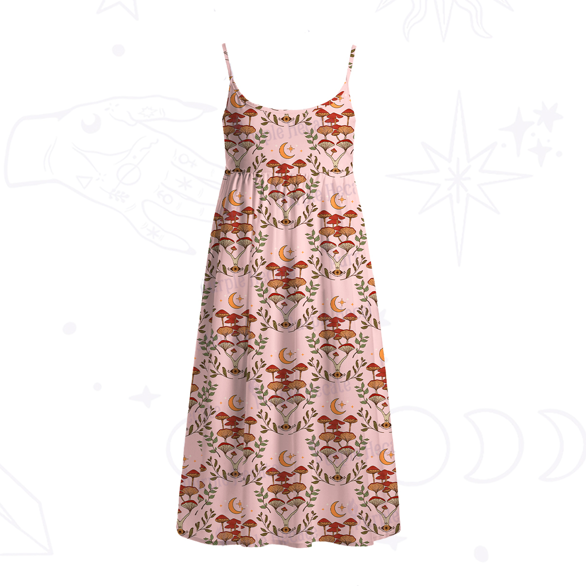 Purplehecate Psychedelic Mushrooms Spaghetti Strap Midi Dress