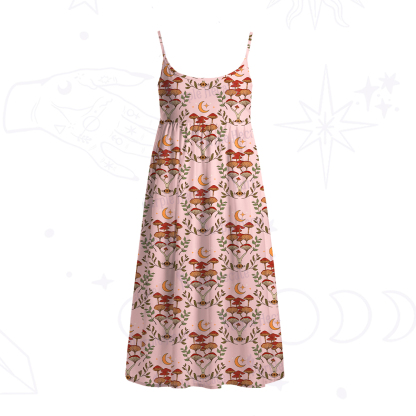 Purplehecate Psychedelic Mushrooms Spaghetti Strap Midi Dress