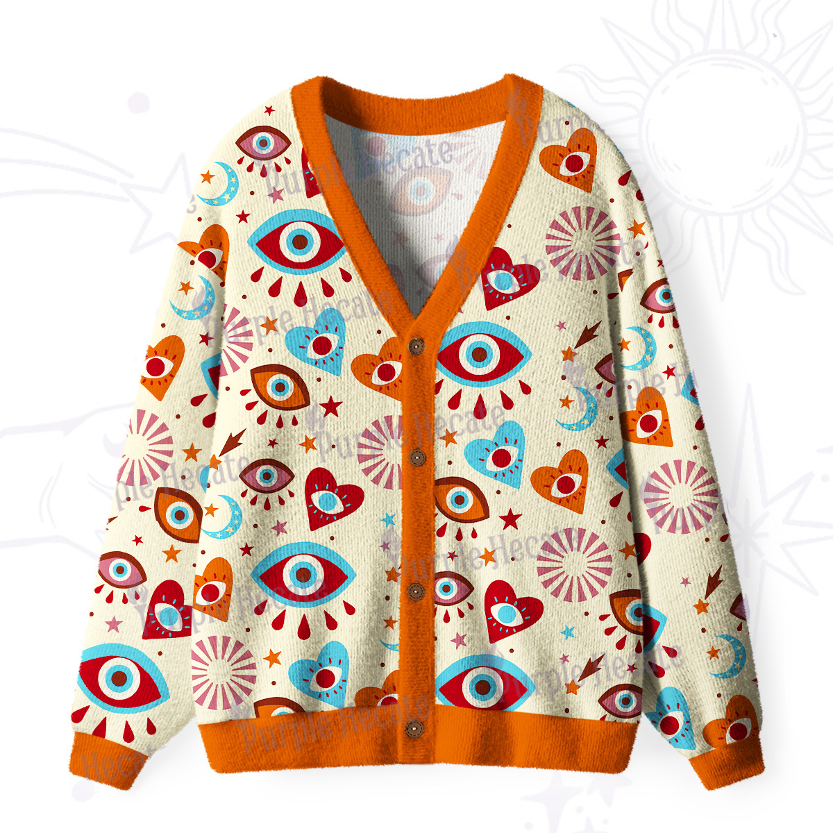 Purplehecate Protective Evil Eye Amulet Ugly Cardigan Sweaters