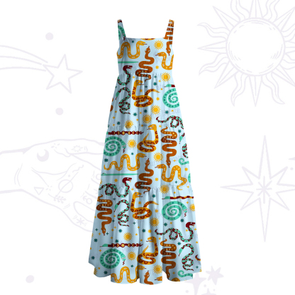 Purplehecate Mystic Sunlit Serpent Runes Wide Straps Maxi Dress