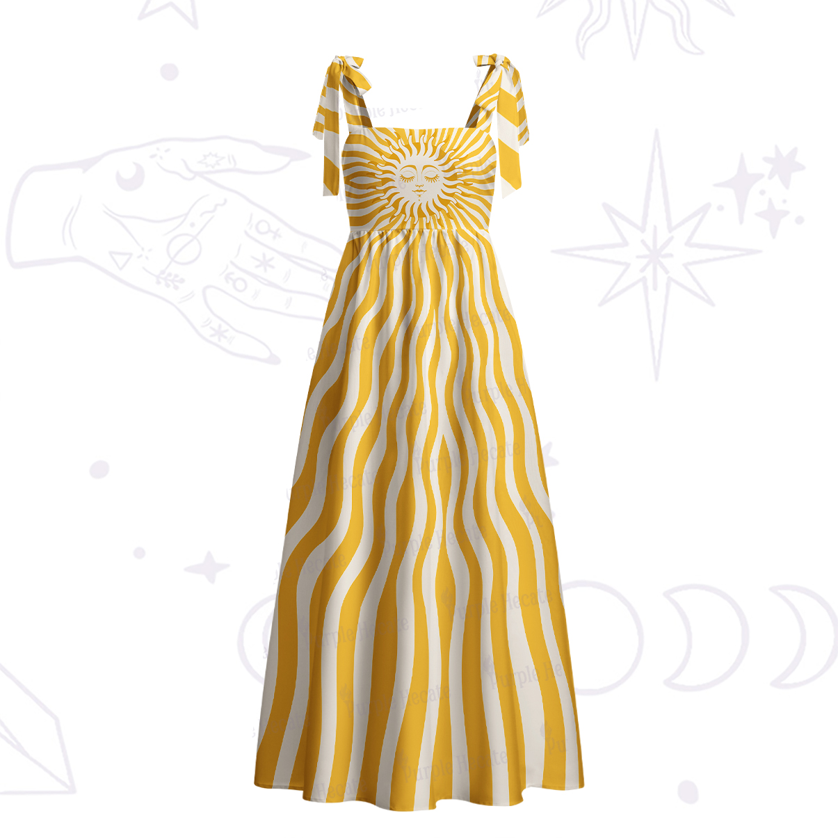 Purplehecate Radiance of the Sun Tie Shoulder Maxi Dress