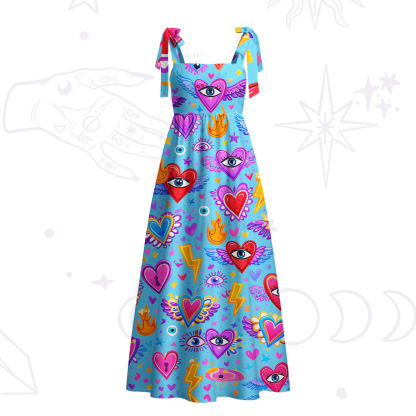 Purplehecate Mystic Heart Eye Wings Tie Shoulder Maxi Dress