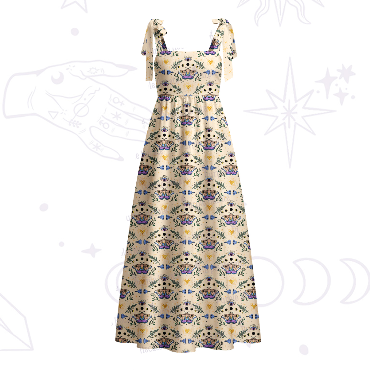 Purplehecate Luna Moth Witch Tie Shoulder Maxi Dress