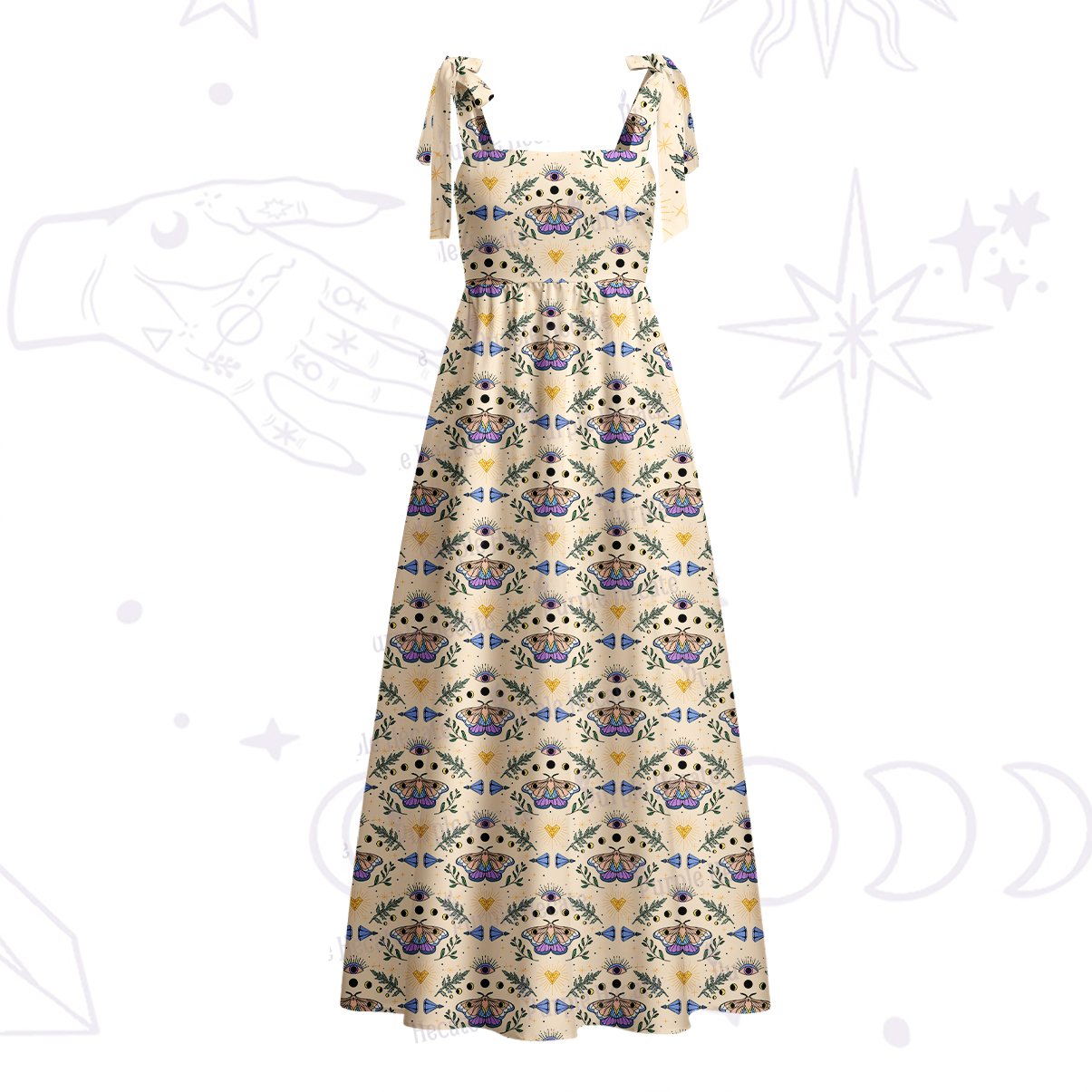 Purplehecate Luna Moth Witch Tie Shoulder Maxi Dress