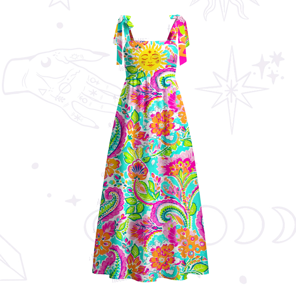 Purplehecate Sun Bloom Fiesta Tie Shoulder Maxi Dress