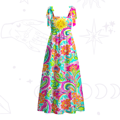 Purplehecate Sun Bloom Fiesta Tie Shoulder Maxi Dress