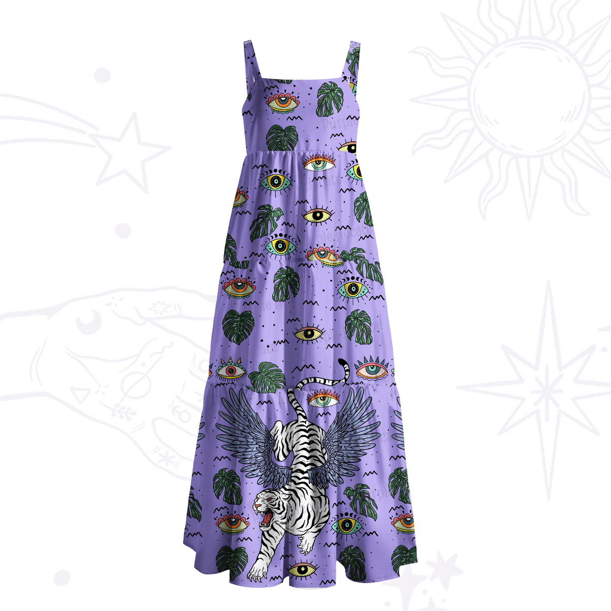 Purplehecate Mystic Jungle Tiger Wide Straps Maxi Dress