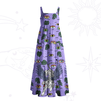 Purplehecate Mystic Jungle Tiger Wide Straps Maxi Dress