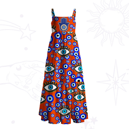 Purplehecate Mystic Hamsa Evil Eye Wide Straps Maxi Dress