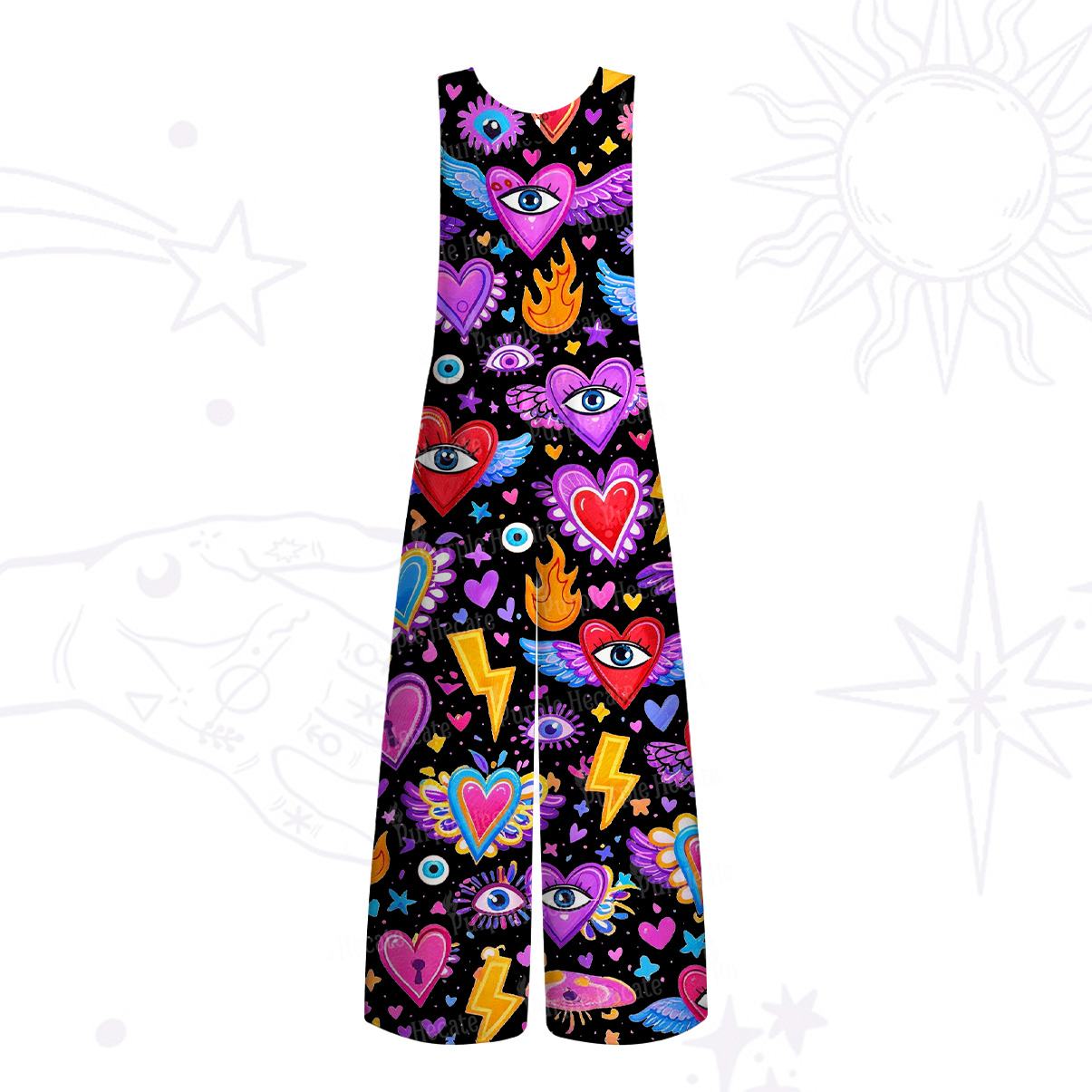 Purplehecate Mystic Heart Eye Wing Wide Leg Jumpsuit