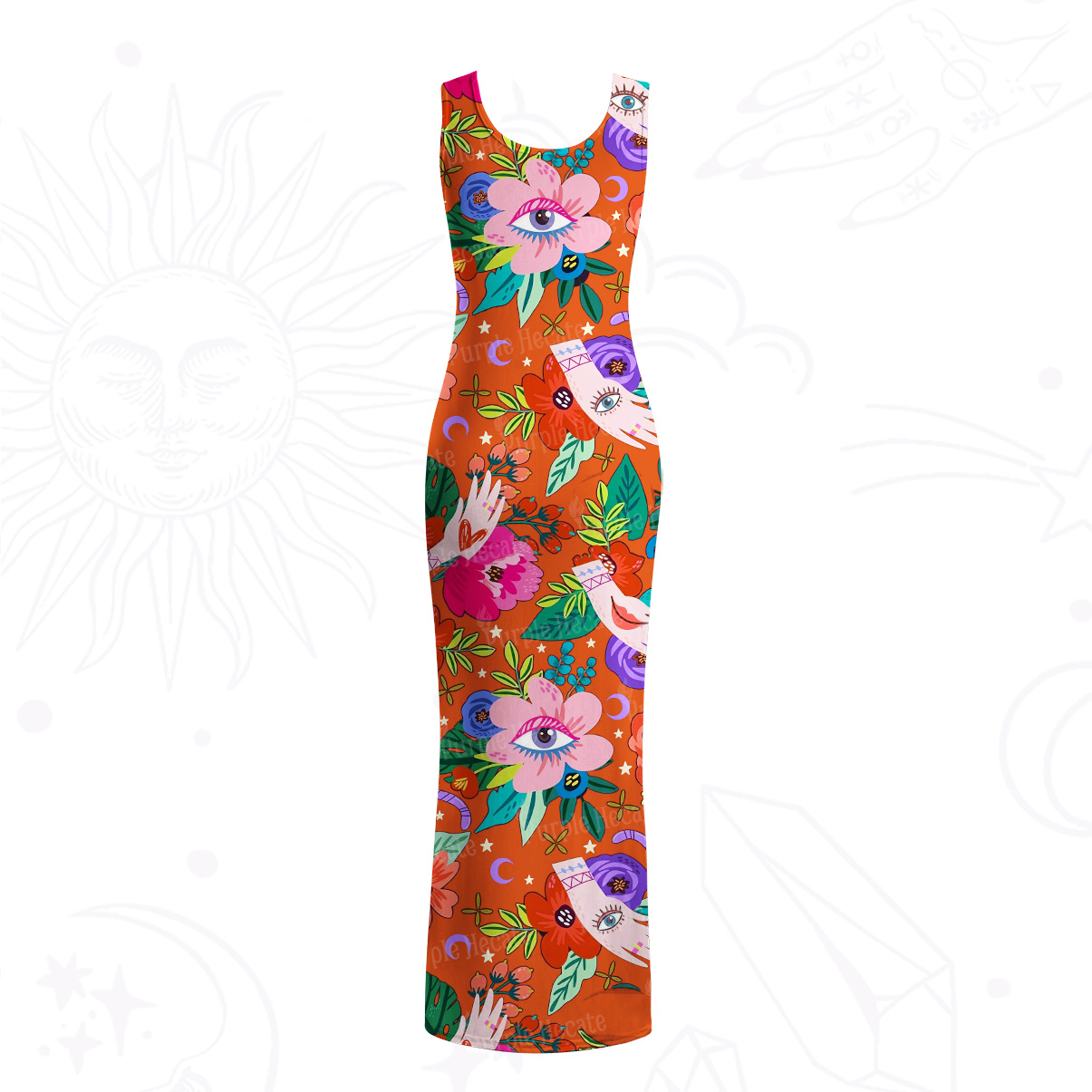 Purplehecate Eye of the Blossom Mesh Maxi Tank Beach Dress