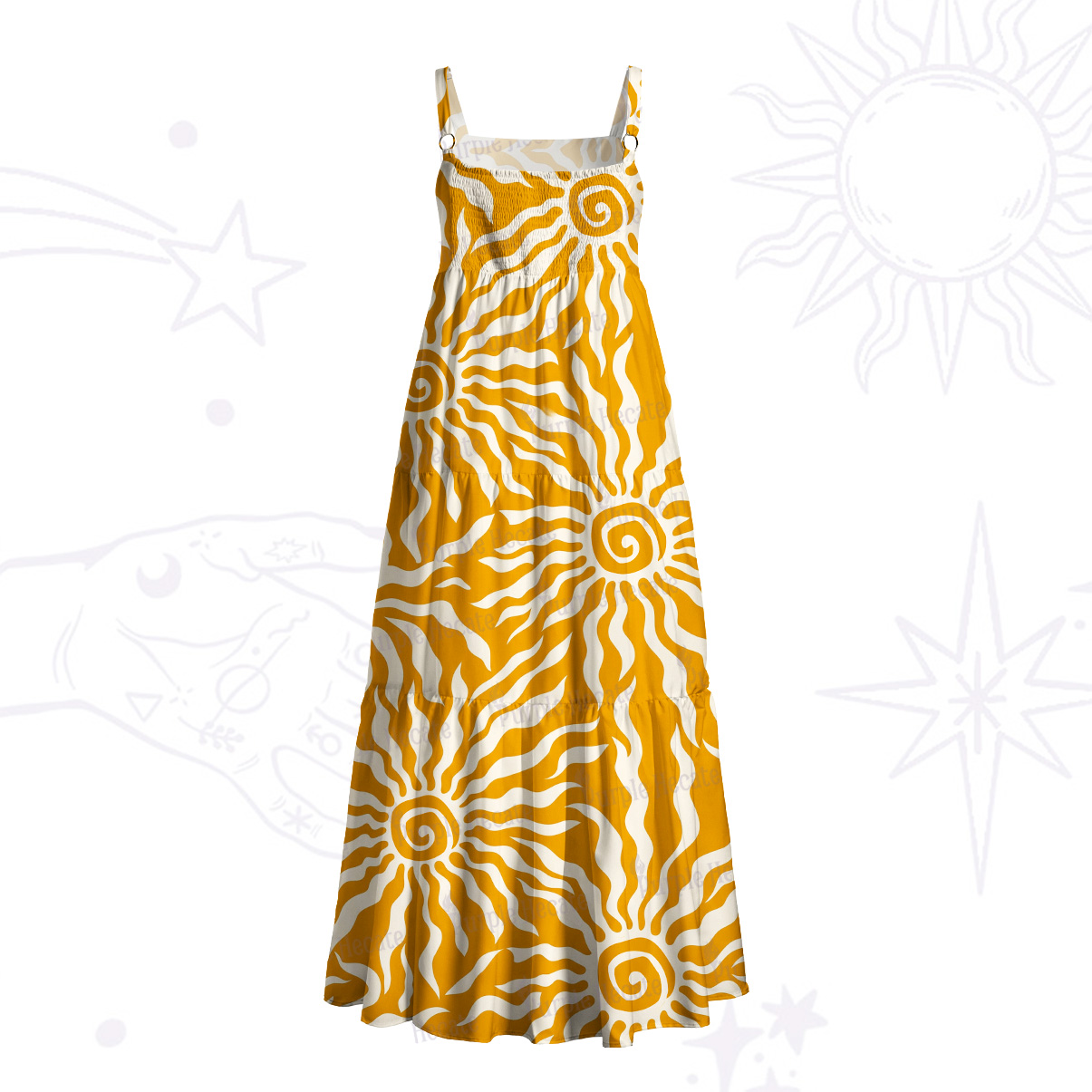 Purplehecate Solar Swirl Totem Strappy Wide Straps Maxi Dress