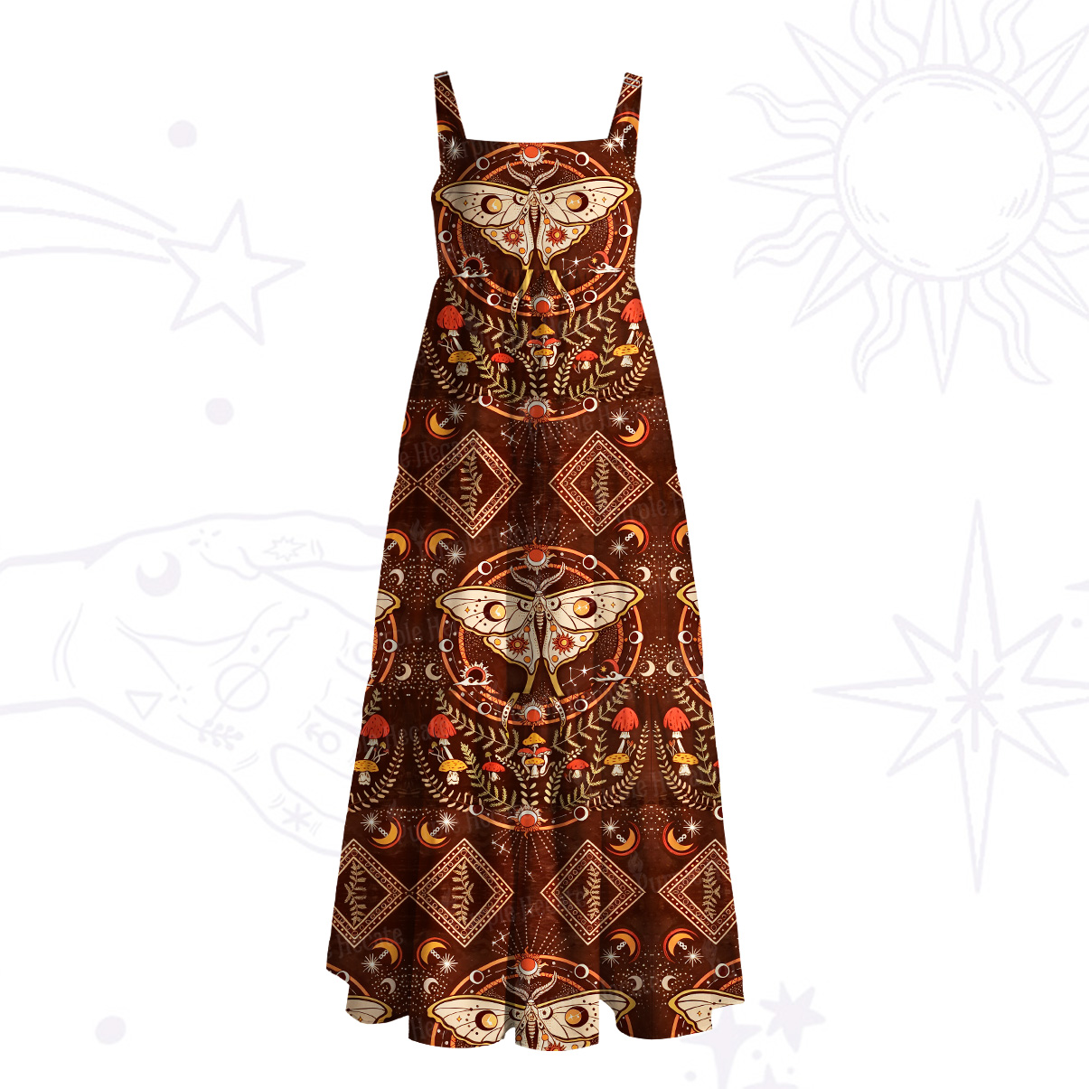 Purplehecate Mystical Moth Wide Straps Maxi Dress