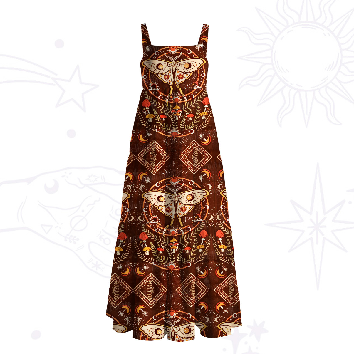 Purplehecate Mystical Moth Wide Straps Maxi Dress