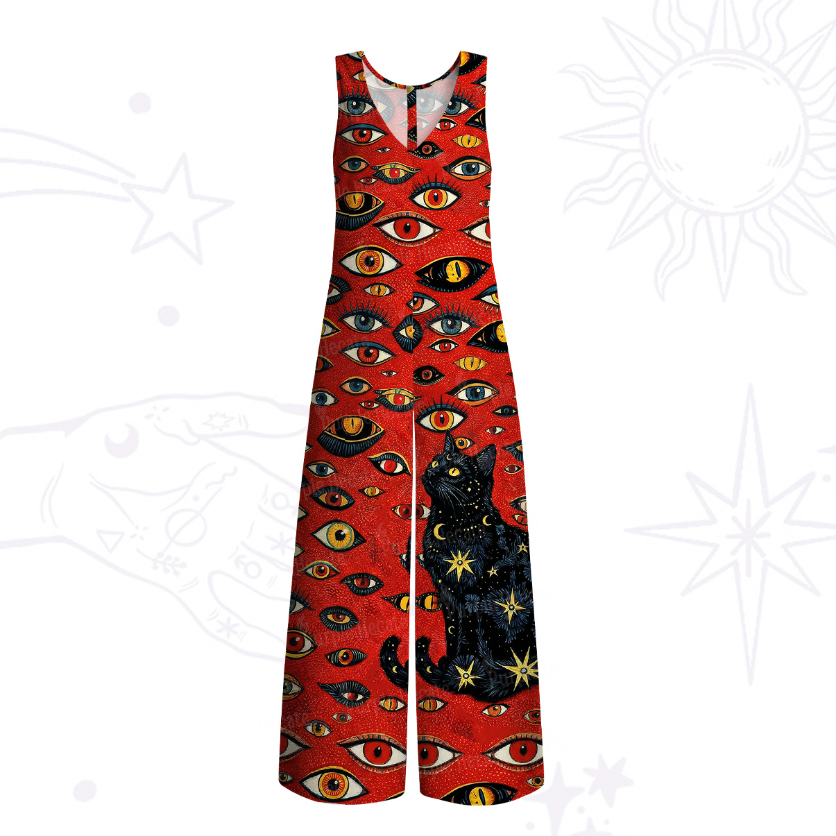Purplehecate Cosmic Watcher Cat Wide Leg Jumpsuit