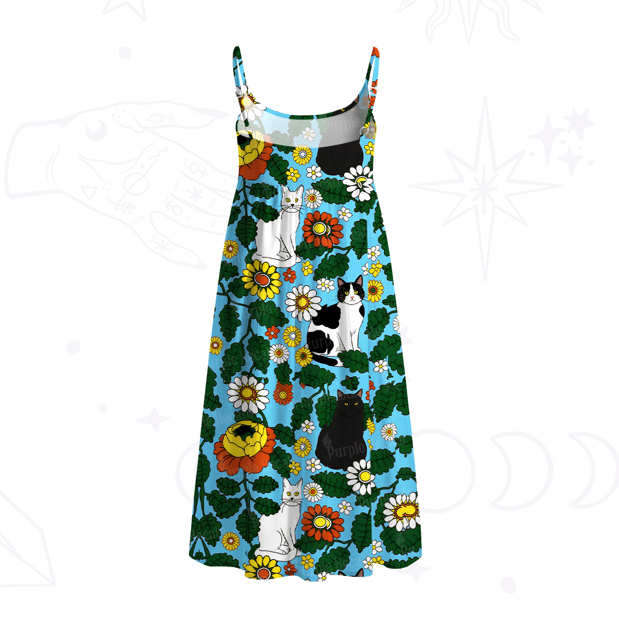 Purplehecate Daisy Cat? Garden Spaghetti Strap Midi Dress
