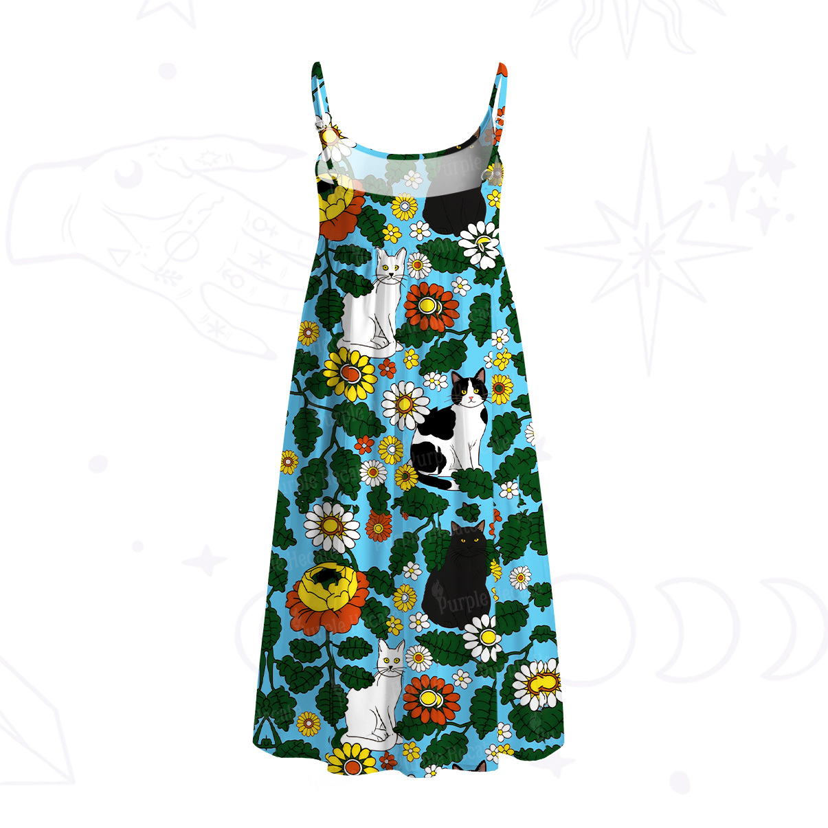 Purplehecate Daisy Cat? Garden Spaghetti Strap Midi Dress