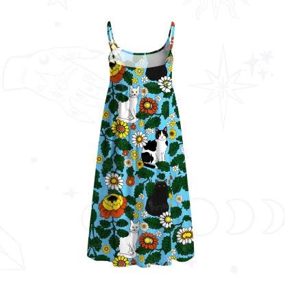 Purplehecate Daisy Cat? Garden Spaghetti Strap Midi Dress