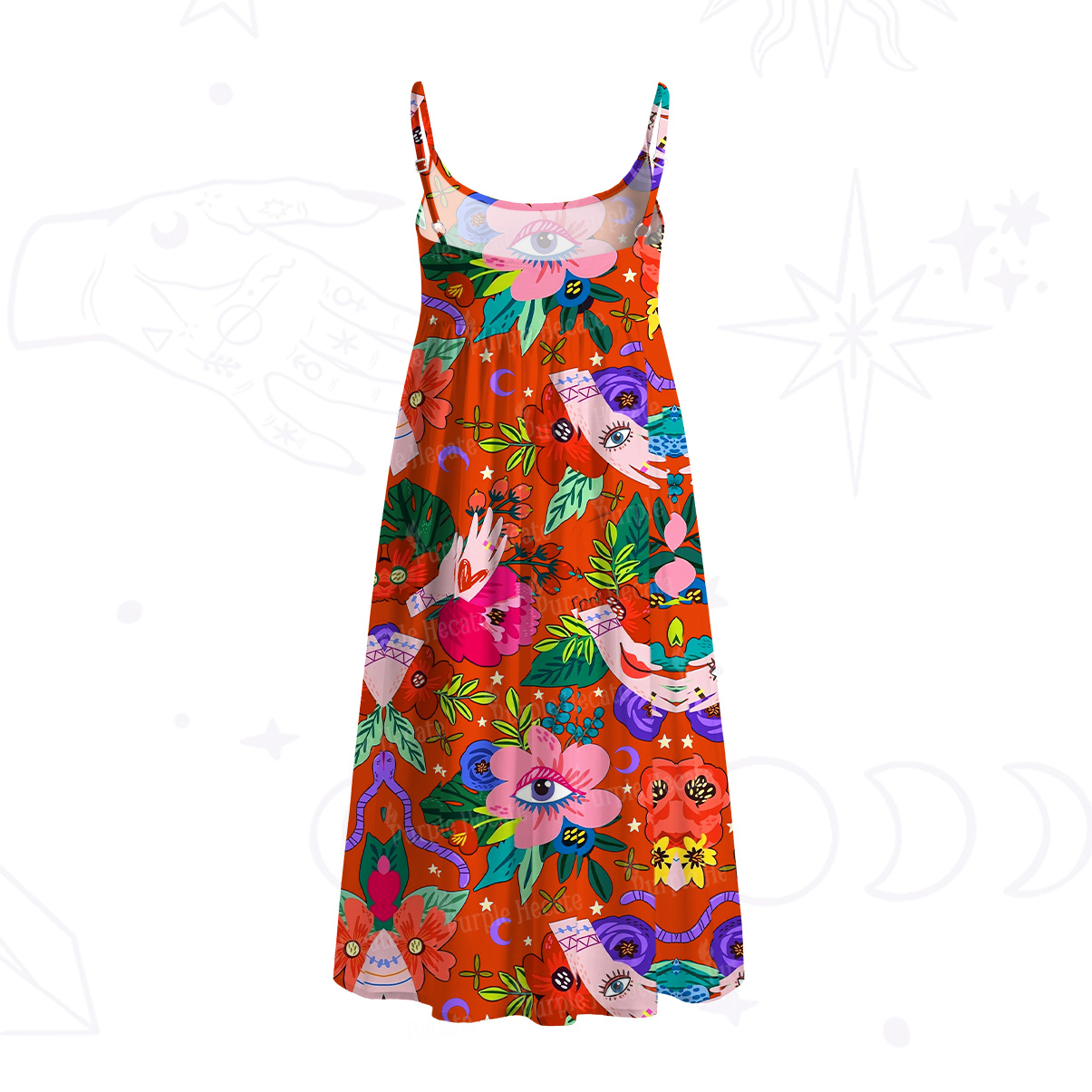 Purplehecate Eye of the Blossom Spaghetti Strap Midi Dress