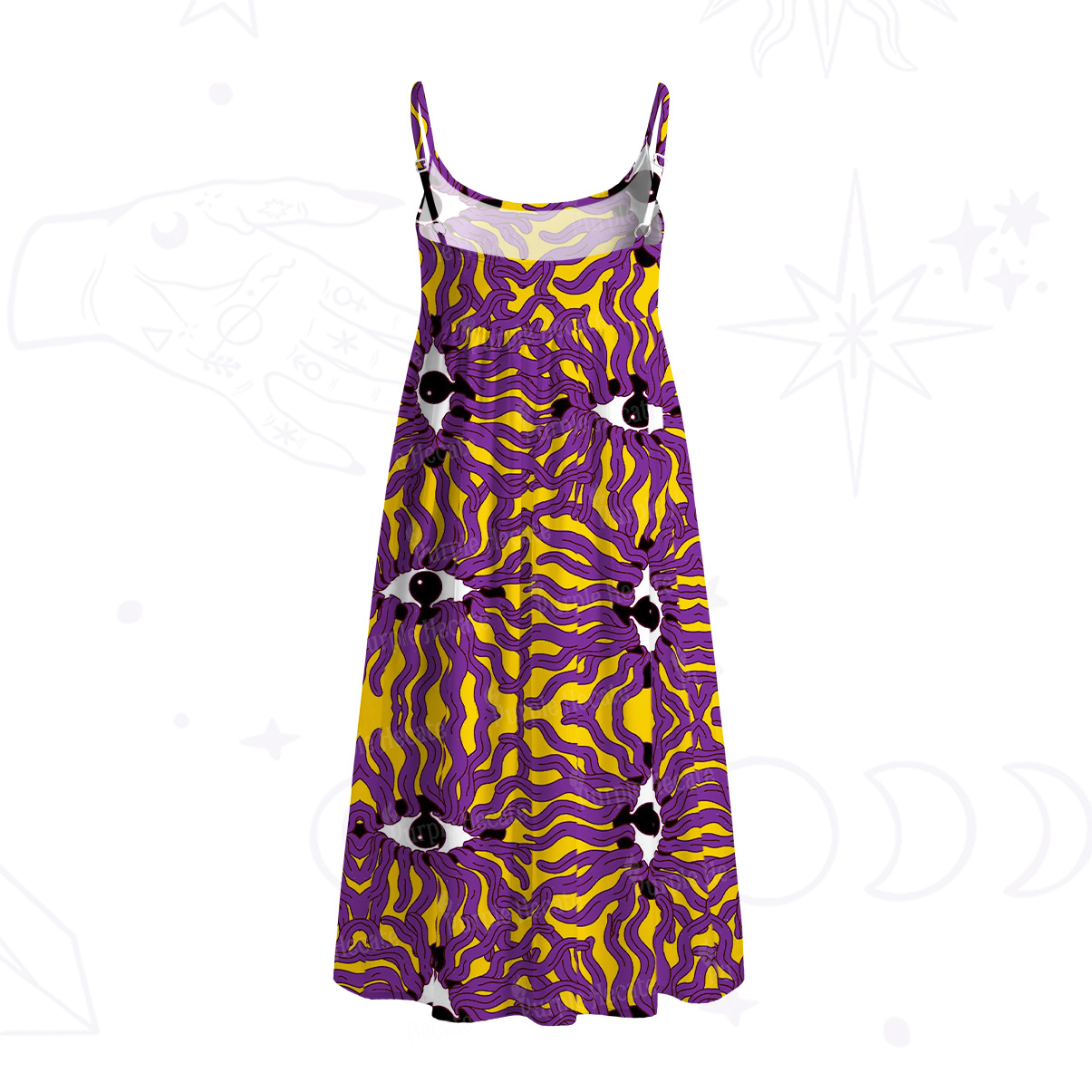 Purplehecate Psychedelic Wave Eyes Spaghetti Strap Midi Dress