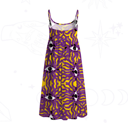 Purplehecate Psychedelic Wave Eyes Spaghetti Strap Midi Dress