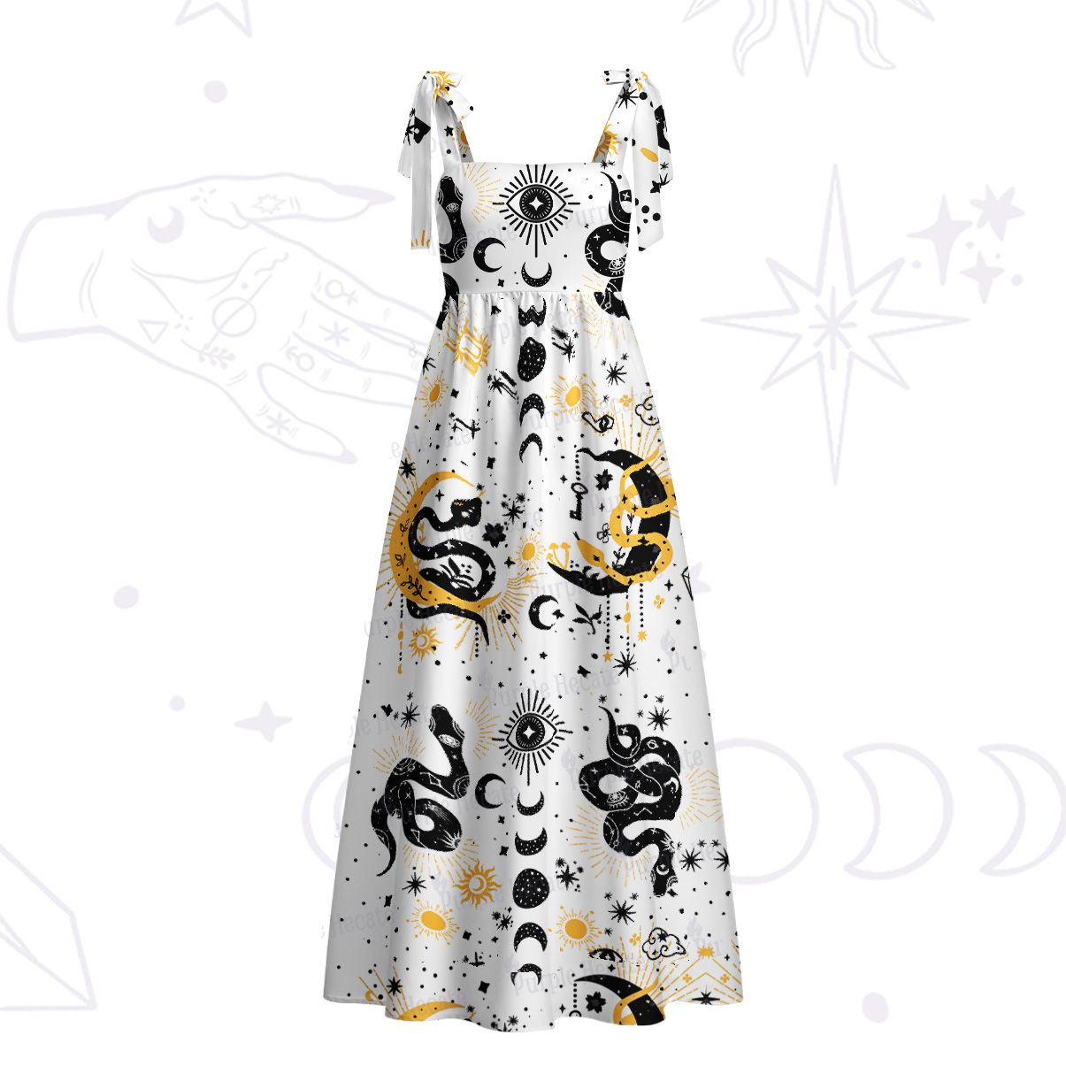 Purplehecate Divine Serpent Under the Moon Tie Shoulder Maxi Dress