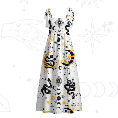 Purplehecate Divine Serpent Under the Moon Tie Shoulder Maxi Dress