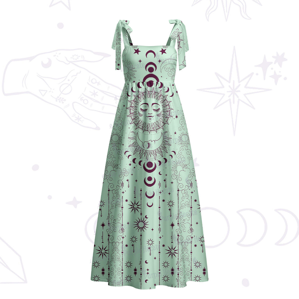 Purplehecate Lunar Eclipse Tie Shoulder Maxi Dress