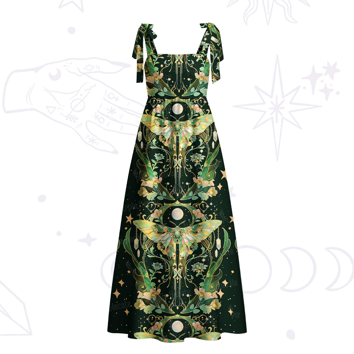 Purplehecate Moon Moth Rave Tie Shoulder Maxi Dress