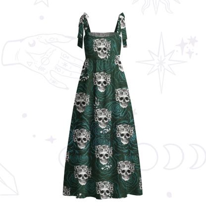 Purplehecate Rose Skull Tie Shoulder Maxi Dress