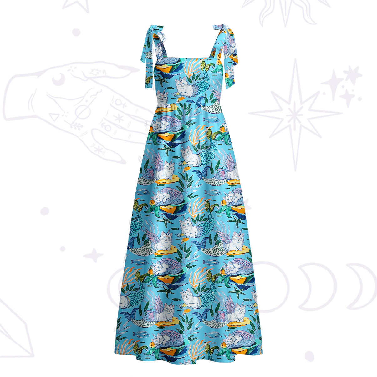 Purplehecate Mystic Mermaid Lagoon Tie Shoulder Maxi Dress