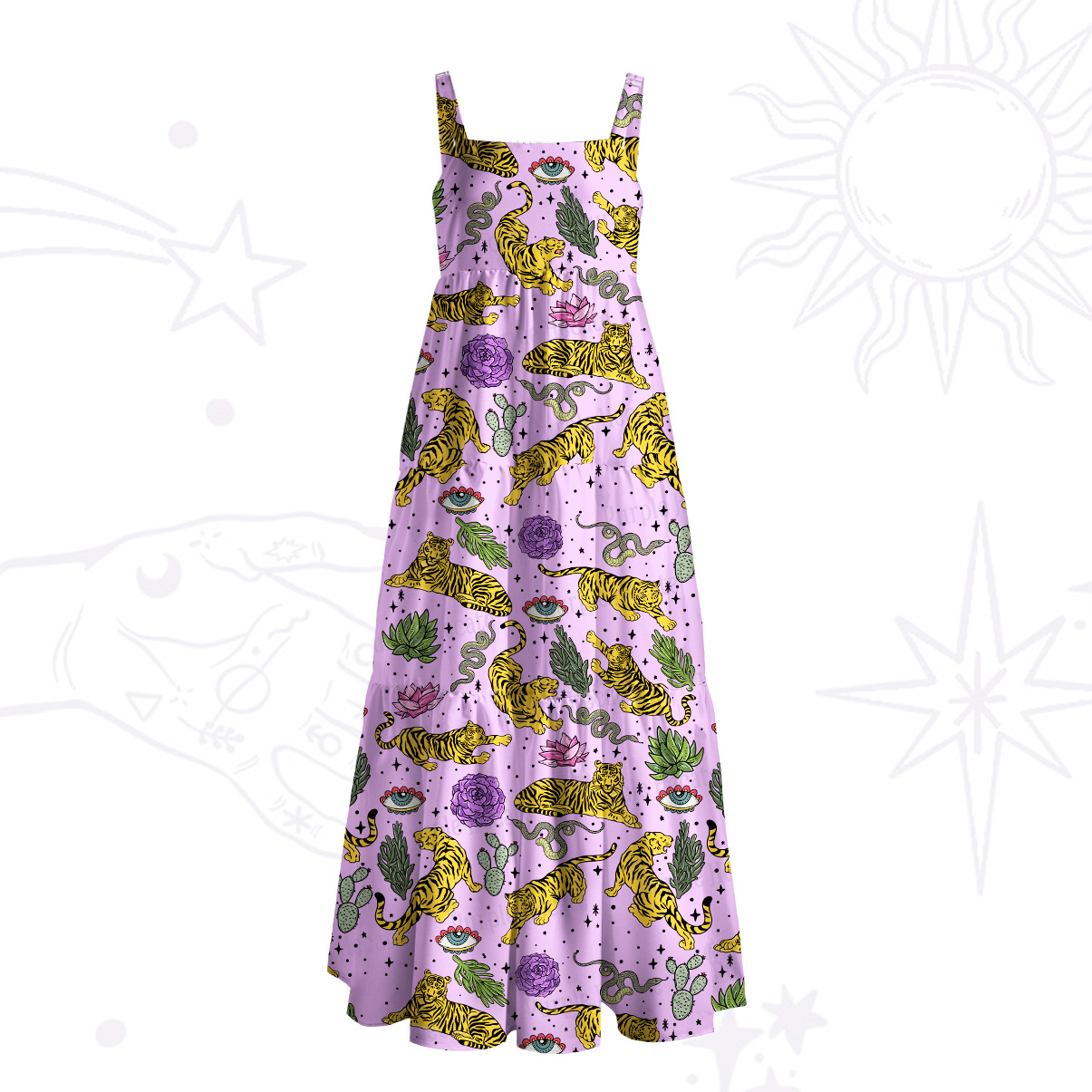 Purplehecate Desert Tiger Wide Straps Maxi Dress