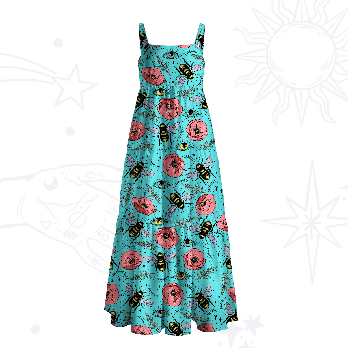 Purplehecate The Bee's Knees Wide Straps Maxi Dress