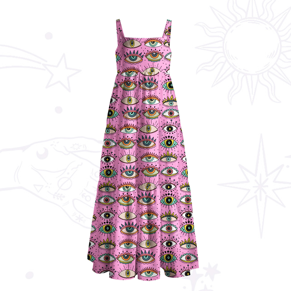 Purplehecate Evil Eye Pattern Wide Straps Maxi Dress