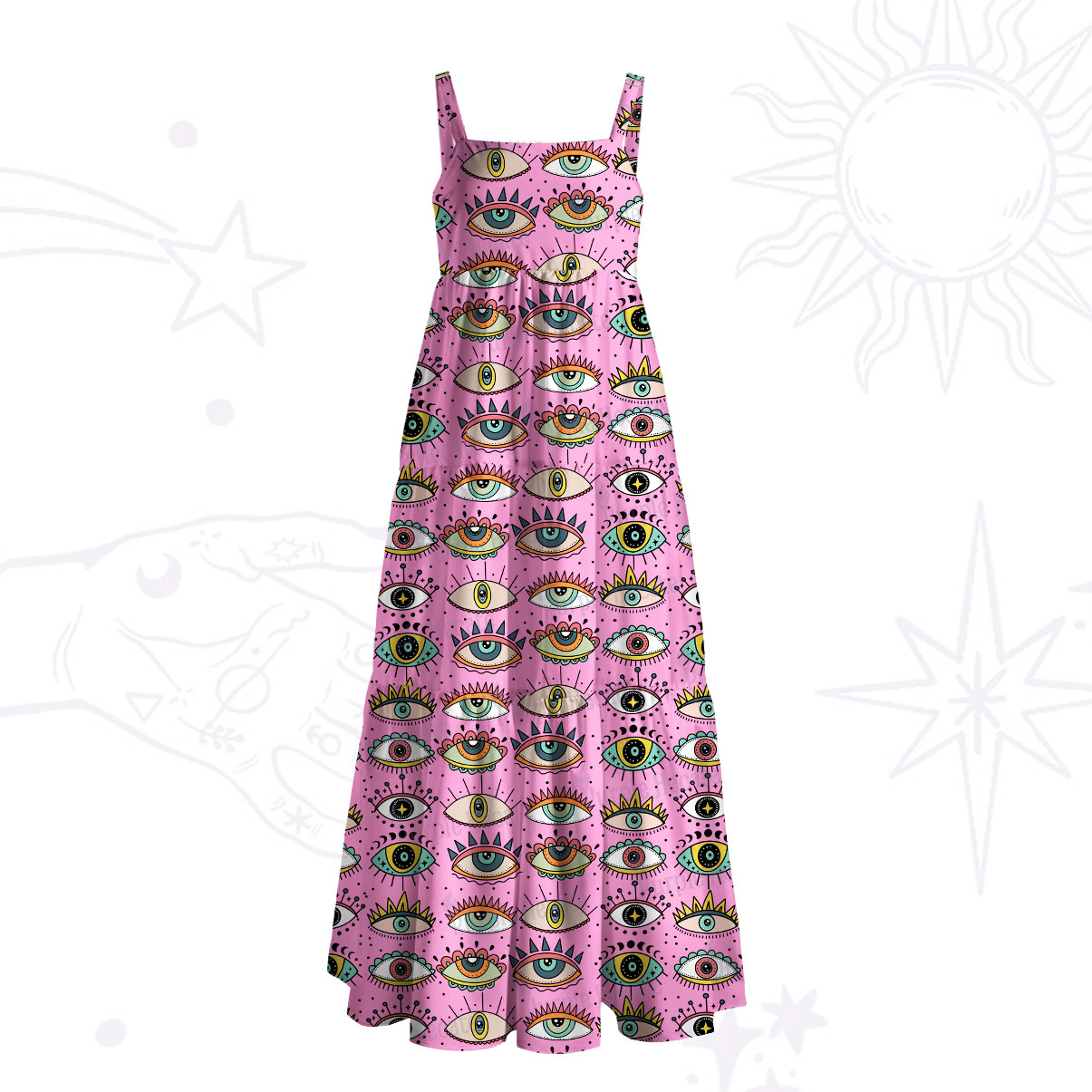 Purplehecate Evil Eye Pattern Wide Straps Maxi Dress