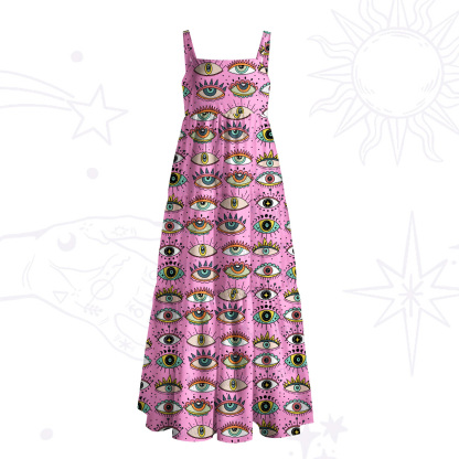 Purplehecate Evil Eye Pattern Wide Straps Maxi Dress